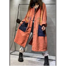 Handmade Orange Pockets Button Casual Fall Denim Long sleeve Coat