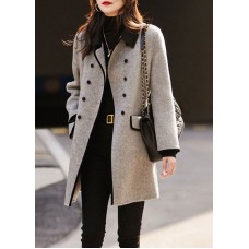 French Grey Double Breast Patchwork Woolen Trench Fall