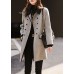 French Grey Double Breast Patchwork Woolen Trench Fall French Grey Double Breast Patchwork Woolen Trench Fall