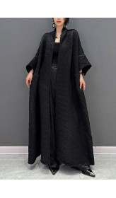 Boutique Black Oversized Pockets Jacquard Silk Trench Coats Fall