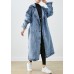 Art Light Blue Lapel Double Breast Denim Trench Coats Fall Art Light Blue Lapel Double Breast Denim Trench Coats Fall