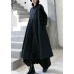 Loose lapel Cinched fine coats women black baggy coat