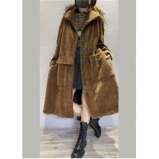 Chic Coffee Pockets Button Corduroy Loose Fall Long sleeve Coats