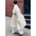 Casual Beige Peter Pan Collar Button Wrinkled Side Open Trench Coats Long Sleeve