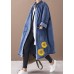 French denim blue Plus Size box coat Shape stand collar drawstring coat French denim blue Plus Size box coat Shape stand collar drawstring coat