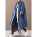 French denim blue Plus Size box coat Shape stand collar drawstring coat French denim blue Plus Size box coat Shape stand collar drawstring coat