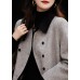 French Grey Double Breast Patchwork Woolen Trench Fall French Grey Double Breast Patchwork Woolen Trench Fall