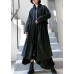 Loose lapel Cinched fine coats women black baggy coat