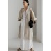 Casual Beige Peter Pan Collar Button Wrinkled Side Open Trench Coats Long Sleeve