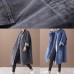 French denim blue Plus Size box coat Shape stand collar drawstring coat French denim blue Plus Size box coat Shape stand collar drawstring coat
