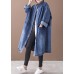 French denim blue Plus Size box coat Shape stand collar drawstring coat French denim blue Plus Size box coat Shape stand collar drawstring coat