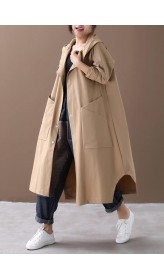 Modern hooded Large pockets fine clothes For Women khaki baggy coat
