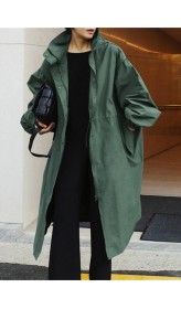 Stylish Army Green Stand Collar Button Pockets Trench Coats Long Sleeve
