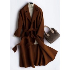 Luxury Oversize Trench Coat  Coat Brown Notched Tie Waist Woolen Coat Women