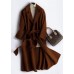 Luxury Oversize Trench Coat  Coat Brown Notched Tie Waist Woolen Coat Women