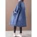 French denim blue Plus Size box coat Shape stand collar drawstring coat French denim blue Plus Size box coat Shape stand collar drawstring coat
