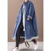 French denim blue Plus Size box coat Shape stand collar drawstring coat French denim blue Plus Size box coat Shape stand collar drawstring coat