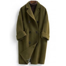 Woolen Coat trendy plus size long double breast women coats Notched