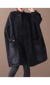 Style denim black Fine clothes For Women o neck Chinese Button outwear