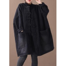 Style denim black Fine clothes For Women o neck Chinese Button outwear