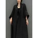 Boutique Black Oversized Pockets Jacquard Silk Trench Coats Fall Boutique Black Oversized Pockets Jacquard Silk Trench Coats Fall
