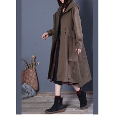 Chic Coffee Loose zippered Button Fall Hoodie Coat trench coats