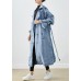 Art Light Blue Lapel Double Breast Denim Trench Coats Fall Art Light Blue Lapel Double Breast Denim Trench Coats Fall