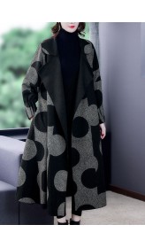 Boutique Black Patchwork Dot Print Loose Fall Long sleeve Coat