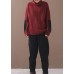 Comfy burgundy knit blouse patchwork sleeve plus size high neck knit tops