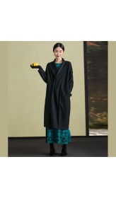 Fine black wool coat for woman plus size clothing embroidery Winter coat long sleeve woolen outwear