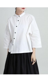 Fine White Peter Pan Collar Button Summer Blouse Tops