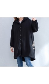 autumn new prints black casual coats oversize hooded back side open cardigans clothes
